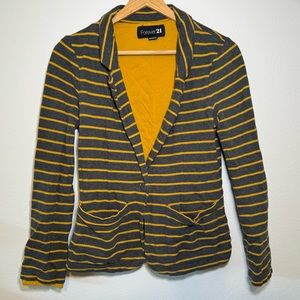 Forever 21 Striped Blazer with Pockets Mustard Yellow & Gray